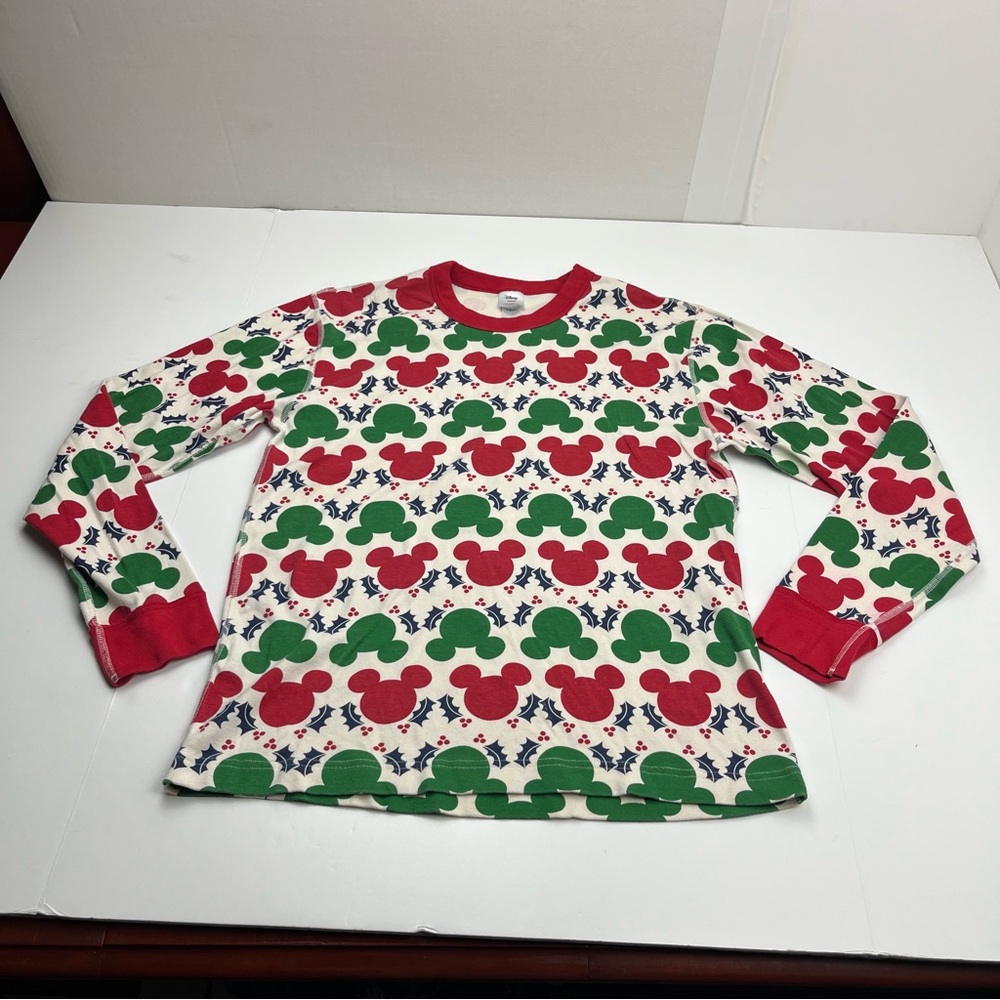 Disney Hanna Andersson Mickey Mouse Red Green Long Sleeve Sleep Shirt Large FLAW